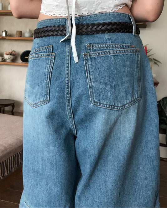 荷葉魚尾剪裁牛仔五分褲
