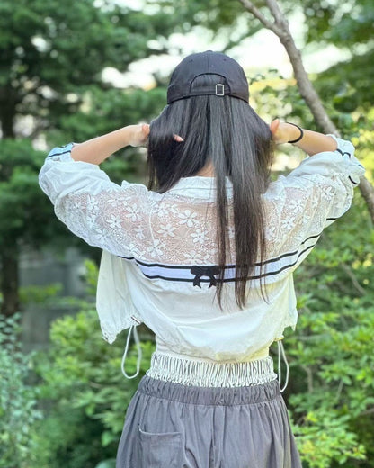 預購｜蕾絲拼接蝴蝶結撞色運動短版外套